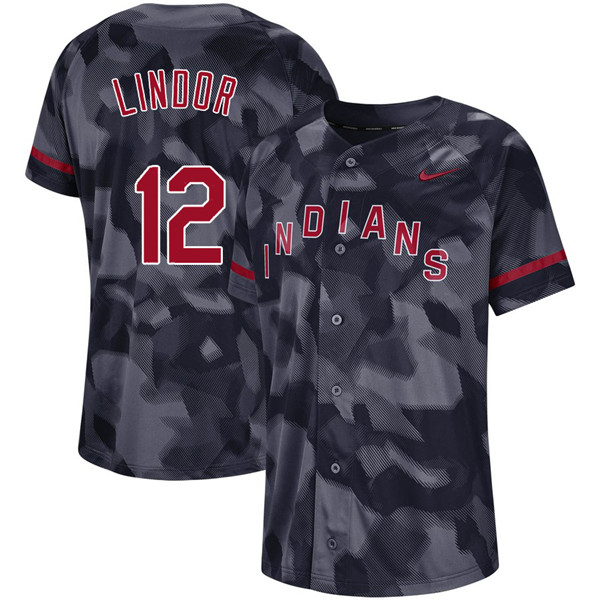 Indians 12 Francisco Lindor Black Camo Fashion Jersey