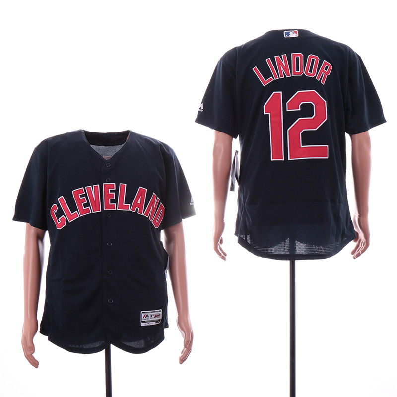 Indians 12 Francisco Lindor Navy Alternate Flexbase Jersey