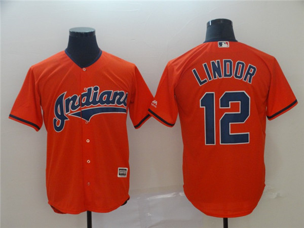 Indians 12 Francisco Lindor Orange Cool Base Jersey