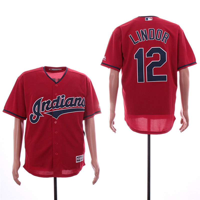 Indians 12 Francisco Lindor Red Cool Base Jersey