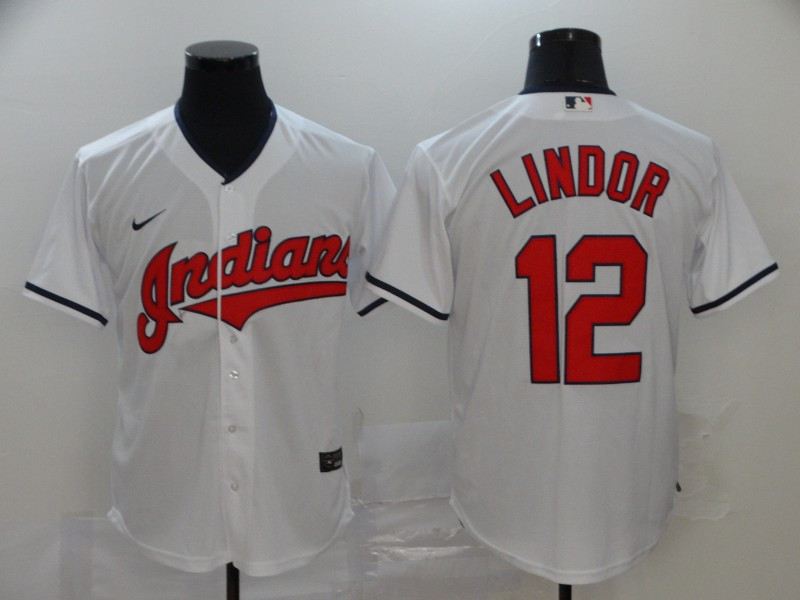 Indians 12 Francisco Lindor White 2020 Nike Cool Base Jersey