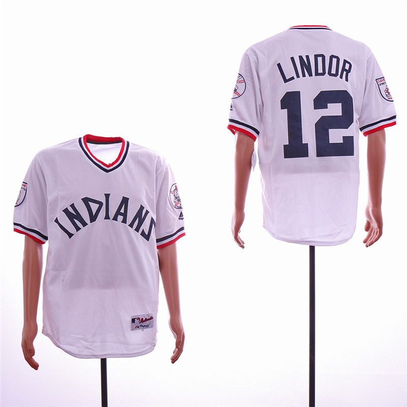 Indians 12 Francisco Lindor White Throwback Jersey
