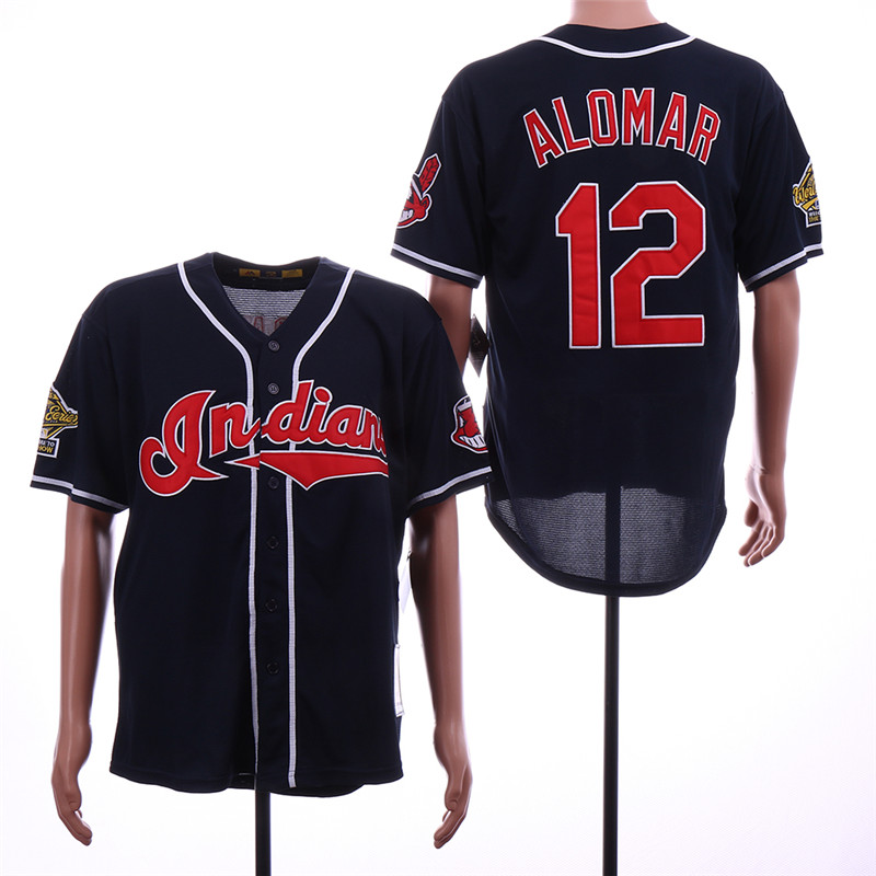 Indians 12 Roberto Alomar Navy Throwback Jersey