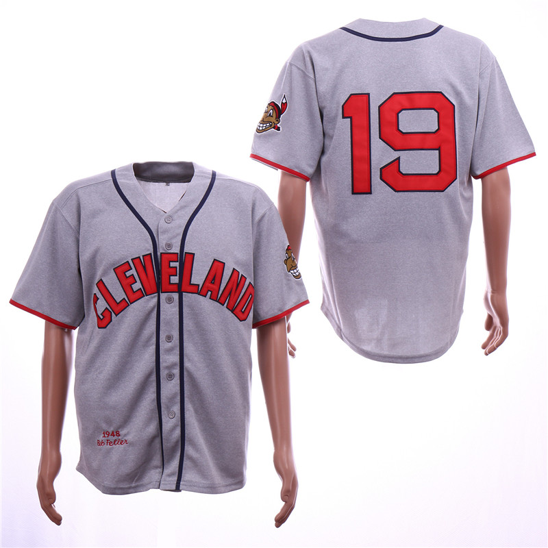 Indians 19 Bob Feller Gray 1948 Throwback Jersey