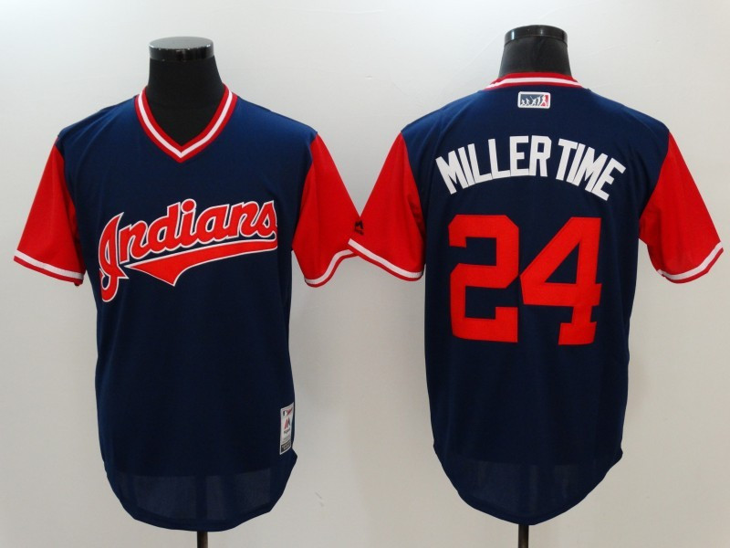 Indians 24 Andrew Miller Miller Time Majestic Navy 2017 Players Weekend Jersey