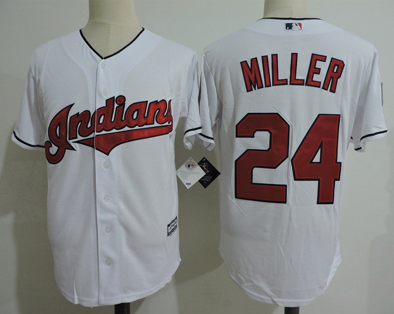 Indians 24 Andrew Miller White Cool Base Jersey