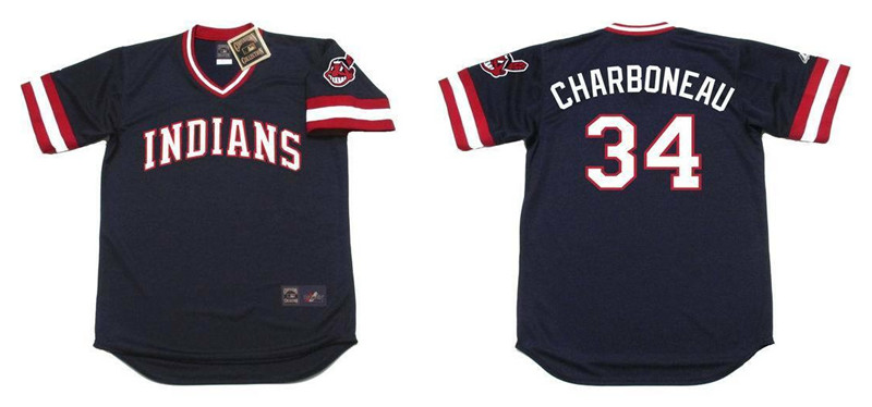 Indians 34 Joe Charboneau Black 1980's Throwback Cool Base Jersey