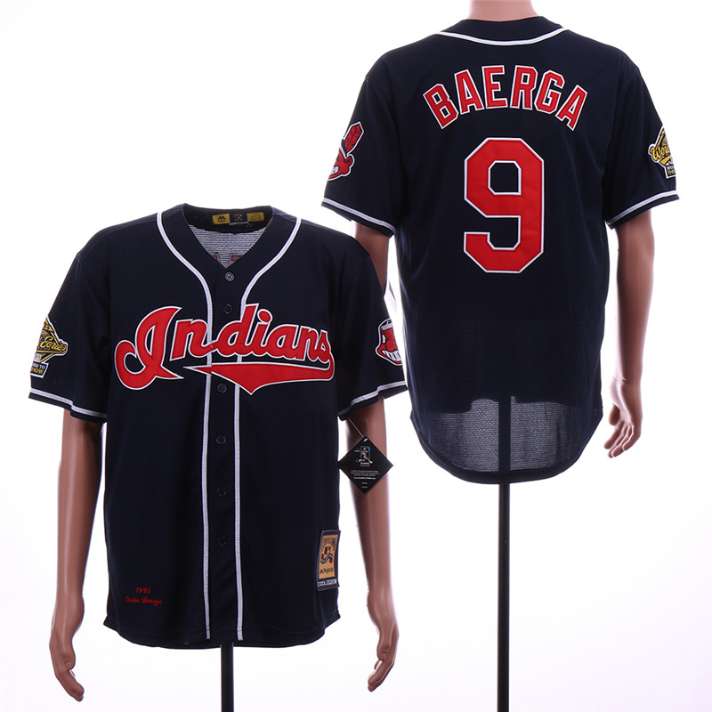 Indians 9 Carlos Baerga Navy 1995 World Series Cooperstown Collection Cool Base Jersey