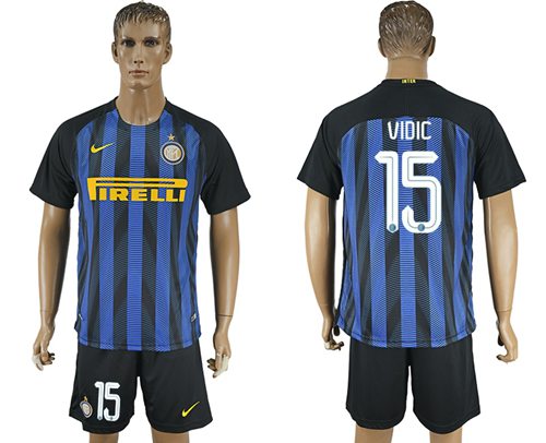 Inter Milan 15 Vidic Home Soccer Club Jersey