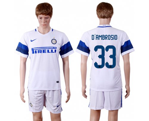 Inter Milan 33 Dambrosio White Away Soccer Club Jersey