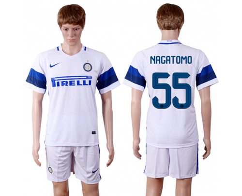 Inter Milan 55 Nagatomo White Away Soccer Club Jersey