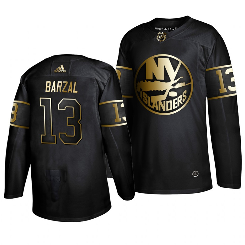 Islanders 13 Mathew Barzal Black Gold Adidas Jersey