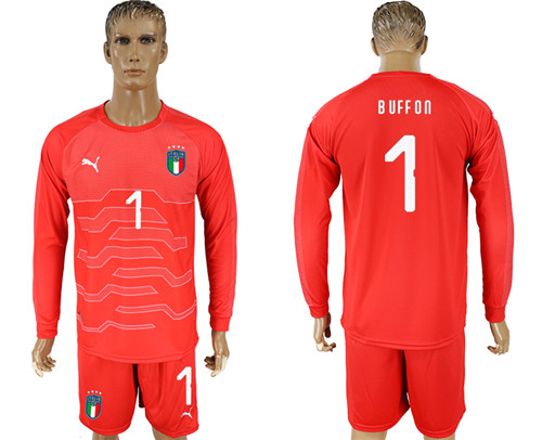 Italy 1 BUFFON Red Goalkeeper 2018 FIFA World Cup Long Sleeve Soccer Jersey