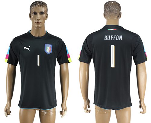Italy 1 Buffon Black Goalkeeper Soccer Country Jersey