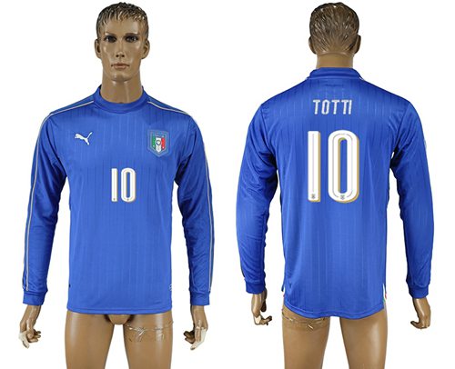 Italy 10 Totti Blue Home Long Sleeves Soccer Country Jersey