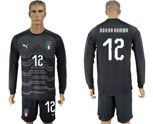 Italy 12 DONNA RUMMA Black Goalkeeper 2018 FIFA World Cup Long Sleeve Soccer Jersey