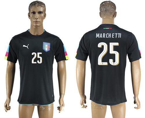 Italy 25 Marchetti Black Goalkeeper Soccer Country Jersey