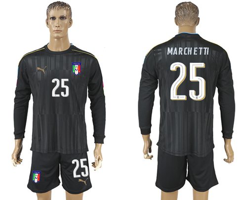 Italy 25 Marchetti Black Long Sleeves Goalkeeper Soccer Country Jersey