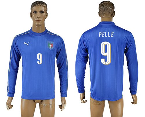 Italy 9 Pelle Blue Home Long Sleeves Soccer Country Jersey
