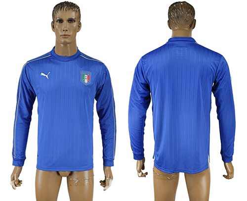 Italy Blank Blue Home Long Sleeves Soccer Country Jersey