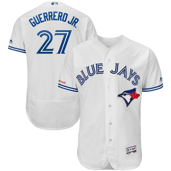 Jays 27 Vladimir Guerrero Jr. White 150th Patch Flexbase Jersey