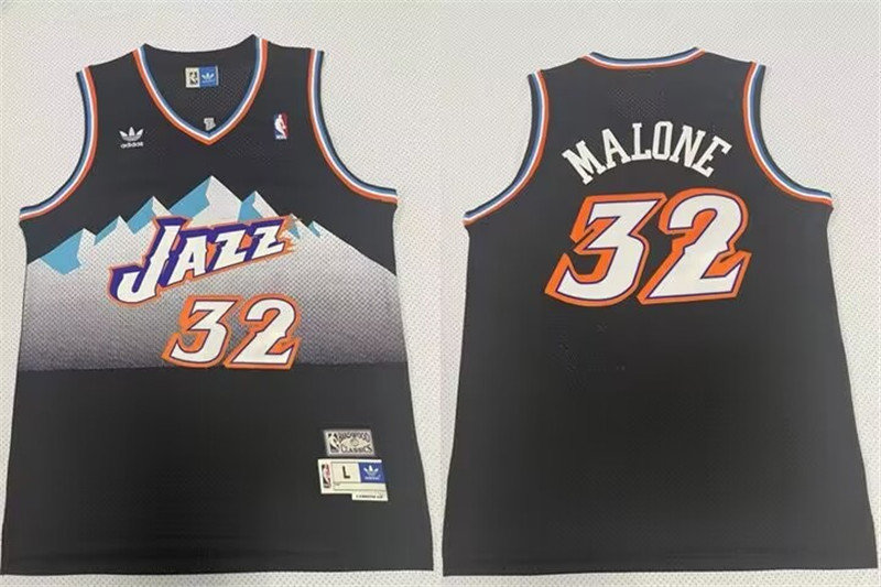 Jazz 32 Karl Malone Black Hardwood Classics Jersey