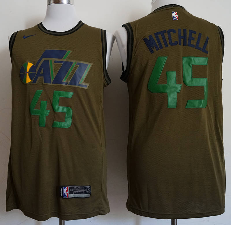 Jazz 45 Donovan Mitchell Olive  Swingman Jersey