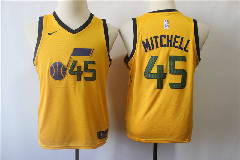 Jazz 45 Donovan Mitchell Yellow Youth  Swingman Jersey