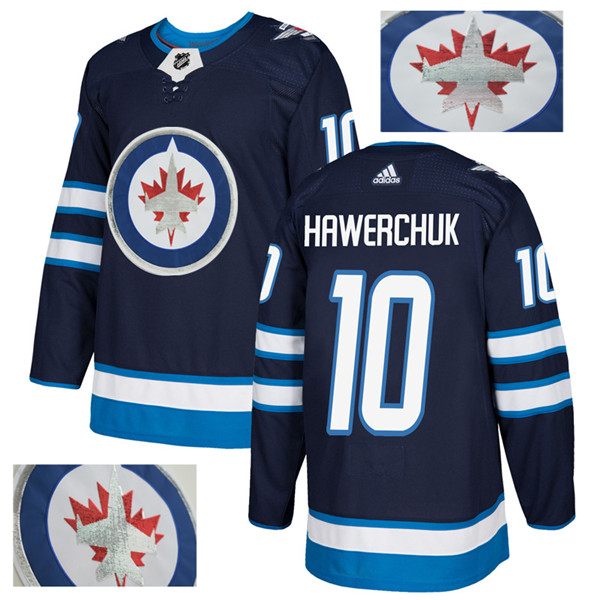Jets 10 Dale Hawerchuk Navy With Special Glittery Logo  Jersey