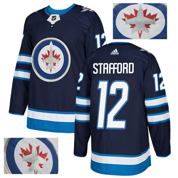 Jets 12 Drew Stafford Navy With Special Glittery Logo  Jersey