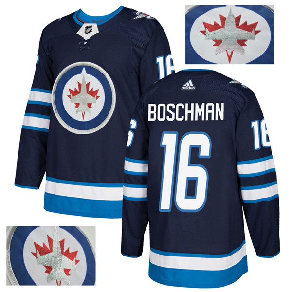 Jets 16 Laurie Boschman Navy With Special Glittery Logo  Jersey