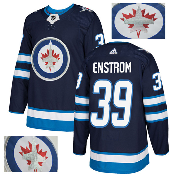 Jets 39 Tobias Enstrom Navy With Special Glittery Logo  Jersey