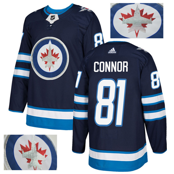 Jets 81 Kyle Connor Navy With Special Glittery Logo  Jersey
