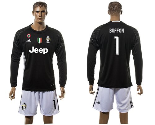 Juventus 1 Buffon Black Goalkeeper Long Sleeves Soccer Club Jersey