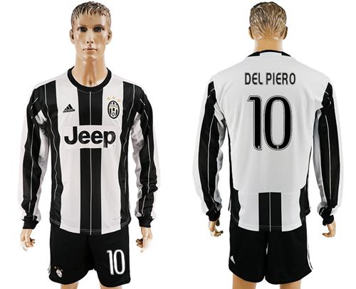 Juventus 10 Del Piero Home Long Sleeves Soccer Club Jersey