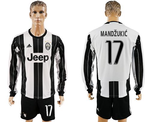 Juventus 17 Mandzukic Home Long Sleeves Soccer Club Jersey