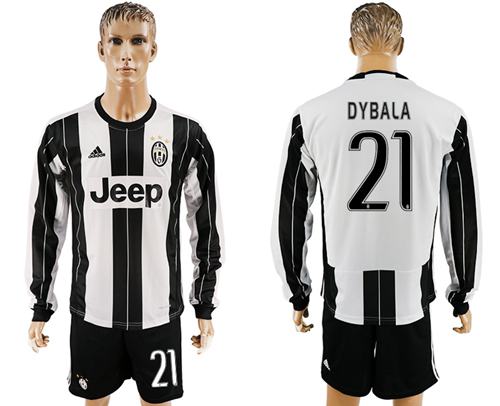 Juventus 21 Dybala Home Long Sleeves Soccer Club Jersey
