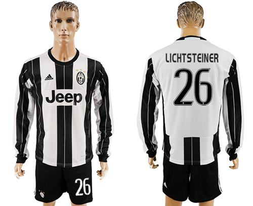 Juventus 26 Lichtsteiner Home Long Sleeves Soccer Club Jersey