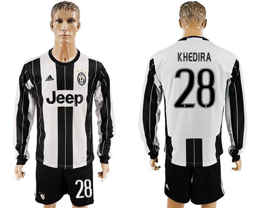 Juventus 28 Khedira Home Long Sleeves Soccer Club Jersey