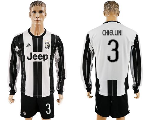 Juventus 3 Chiellini Home Long Sleeves Soccer Club Jersey