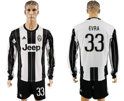 Juventus 33 Evra Home Long Sleeves Soccer Club Jersey