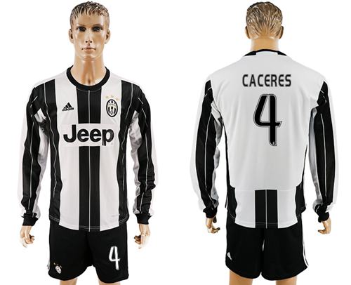 Juventus 4 Caceres Home Long Sleeves Soccer Club Jersey