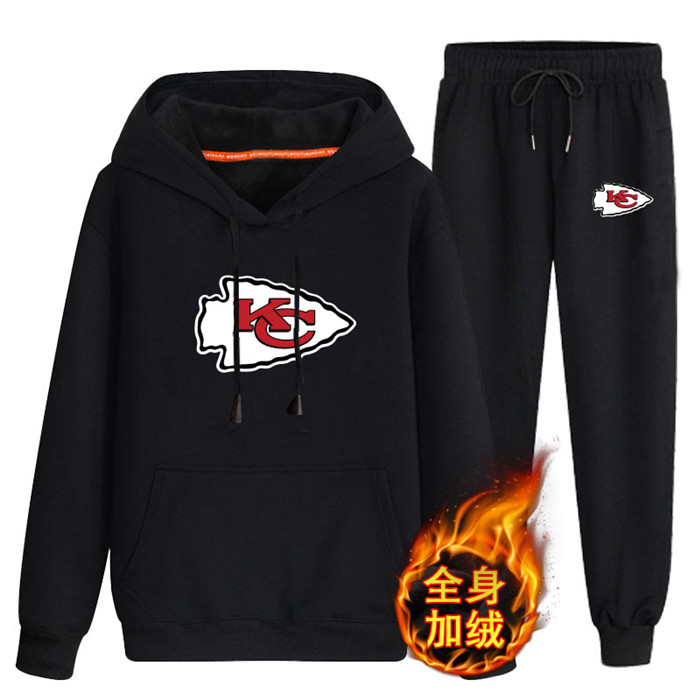 Kansas City Chiefs Black Plus Velvet Pullover Hoodie & Pant