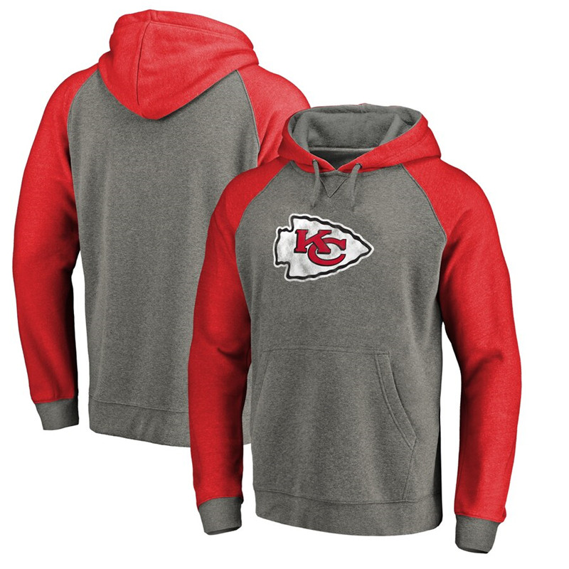 Kansas City Chiefs NFL Pro Line by Fanatics Branded Throwback Logo Big & Tall Tri Blend Raglan Pullover Hoodie Gray&Red