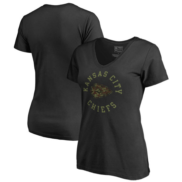 Kansas City Chiefs NFL Pro Line by Fanatics Branded Women's Camo Collection Liberty Plus Size V Neck T Shirt Black