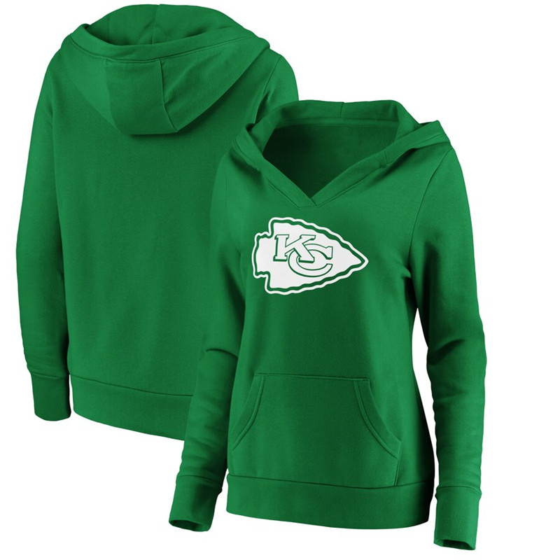 Kansas City Chiefs NFL Pro Line by Fanatics Branded Women's St. Patrick's Day White Logo Pullover Hoodie Green