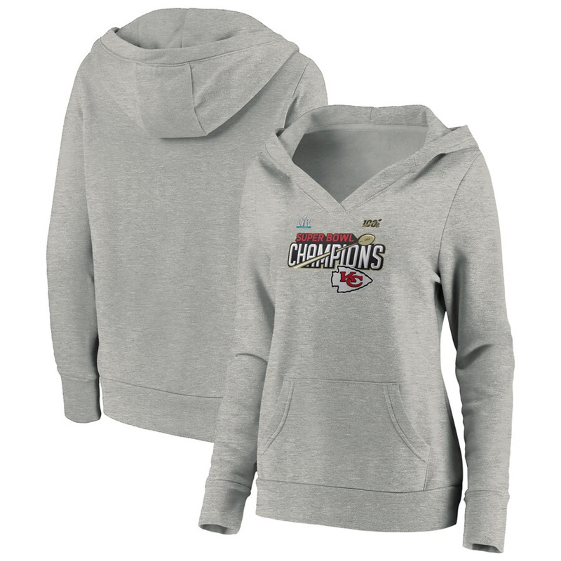 Kansas City Chiefs NFL Pro Line by Fanatics Branded Women's Super Bowl LIV Champions Trophy Collection Locker Room Pullover Hoodie Heather Gray