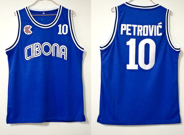 LANSHITINA #10 DRAZEN PETROVIC jerseys Cibona BASKETBALL JERSEY CROATIA Blue White jersey