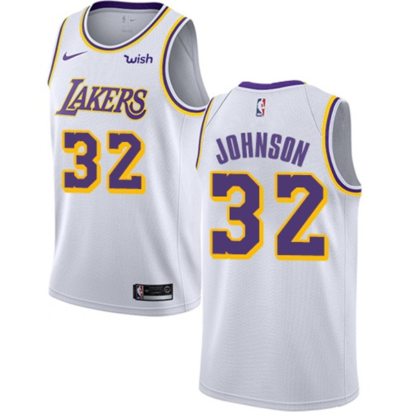 Lakers #32 Magic Johnson White Basketball Swingman Association Edition Jersey