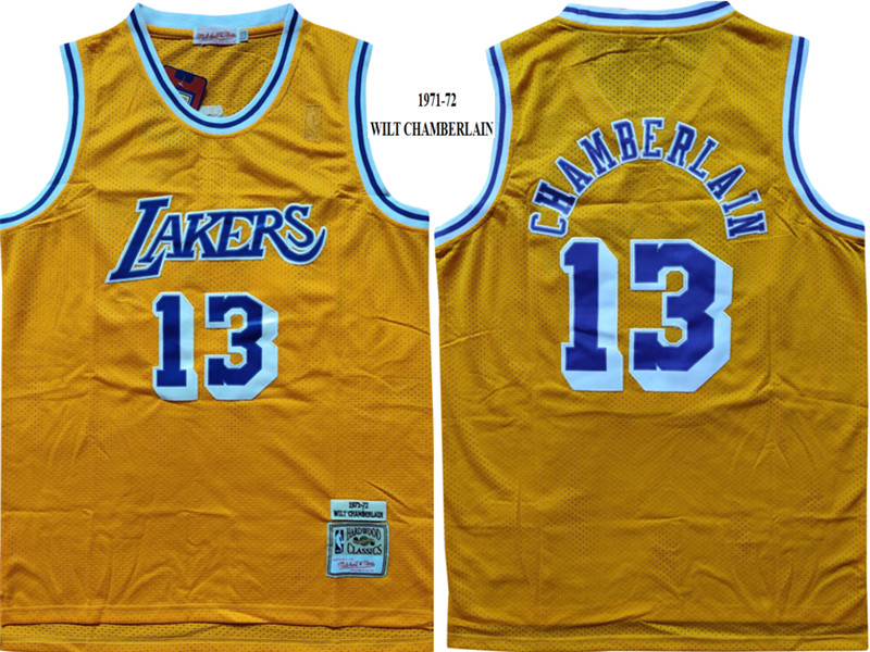 Lakers 13 Wilt Chamberlain Yellow 1971 72 Hardwood Classics Jersey